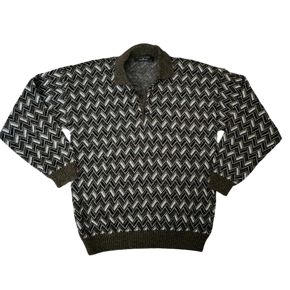 Protege Collection Oversized Geometric Knit Pullover Collared Sweater L